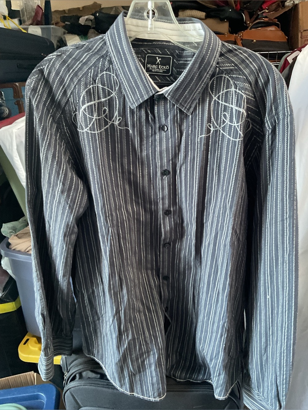 Marc Ecko Black and White Pinstripe Button-Down Shirt